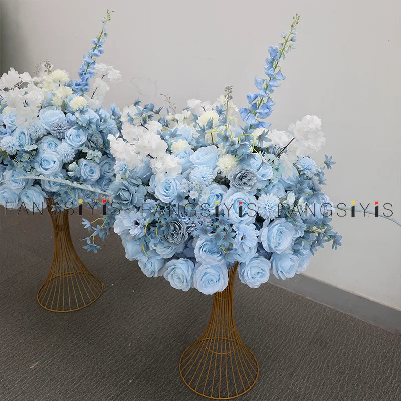 Baby blue rose delphinium Large Flower Ball Table CenterpieceEvent Wedding Decor Road Lead Artificial Floral Arrangement Bouquet