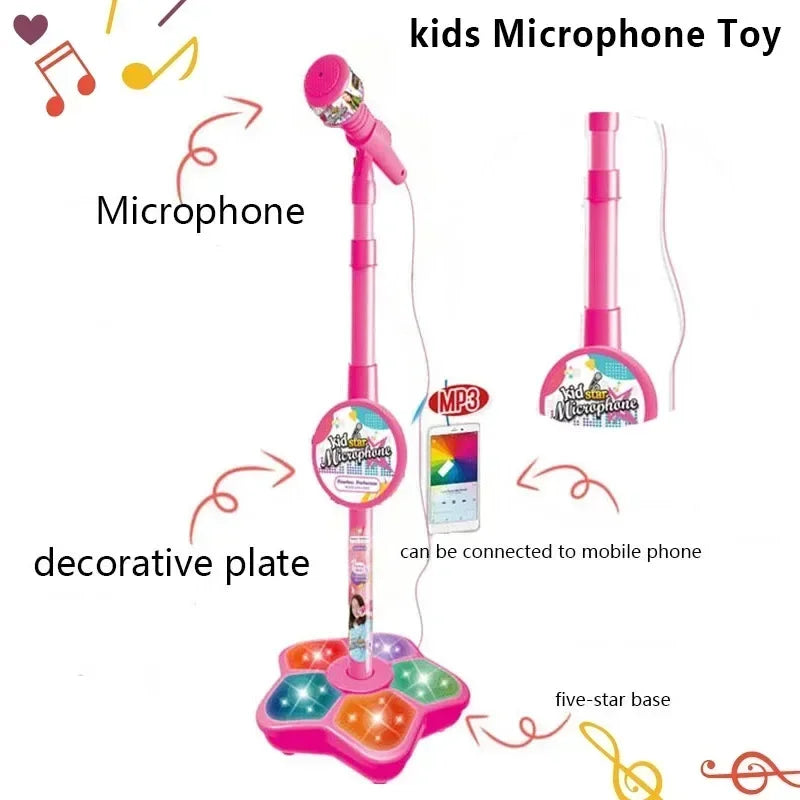 Kids Microphone with Stand Karaoke Song Vertical Mic Music Instrument Toys Brain-Training Educational Toy Birthday Gift Girl Boy