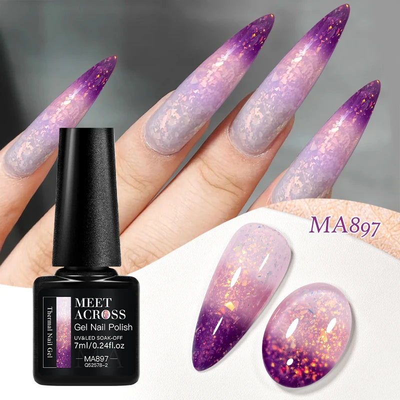 MEET ACROSS 75 Colors Thermal Nail Gel Polish 3 Colors Changing Nail Art Supplies for Manicure DIY Design Long Lasting UV/LED