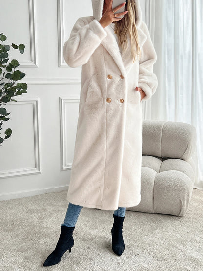 Faux fur coat long coat women's lapel double-breasted loose warm high-end atmospheric coat jacket 24 autumn and winter new