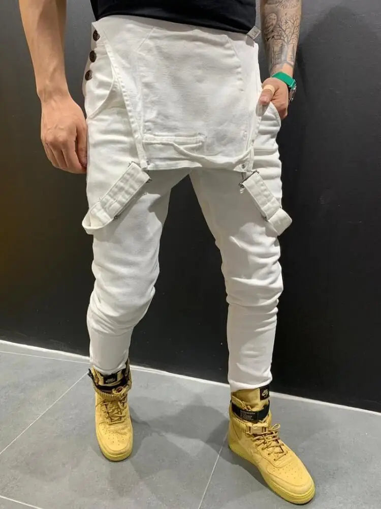 Men's Tie Dye Denim Overalls, Fashionable Slim Fit and Slimming Pants, Solid Color New Style Mens Jeans