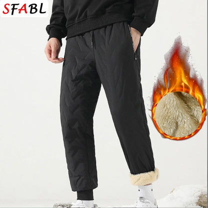 Thick Warm Pants Men Winter Windproof Outdoor Sports Trousers Men's Pants Fleece Lining Winter Thicken Fleece Sweatpants for Men