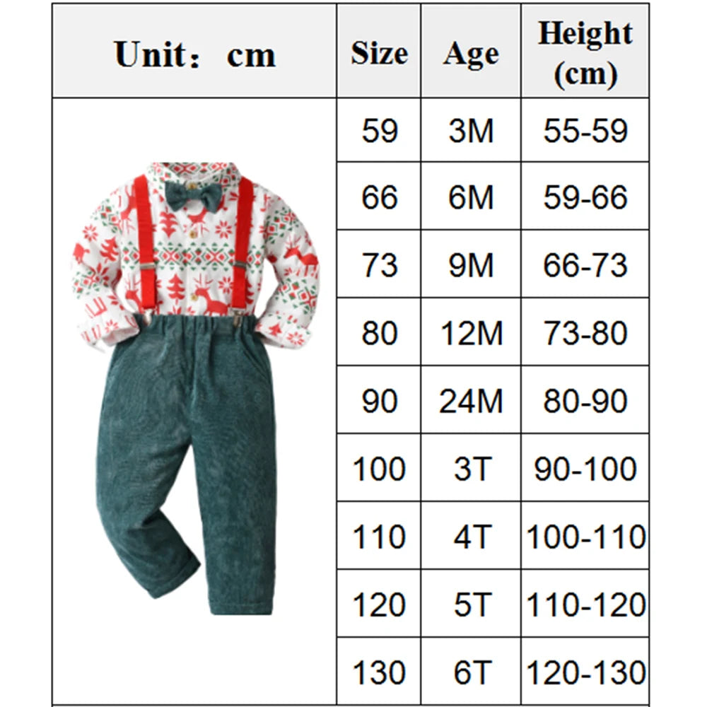 Boys' Christmas Print Set Children Boutique Clothing Suit 1-6 Years Baby Infant Green Corduroy Pants Outfit Festival Costume