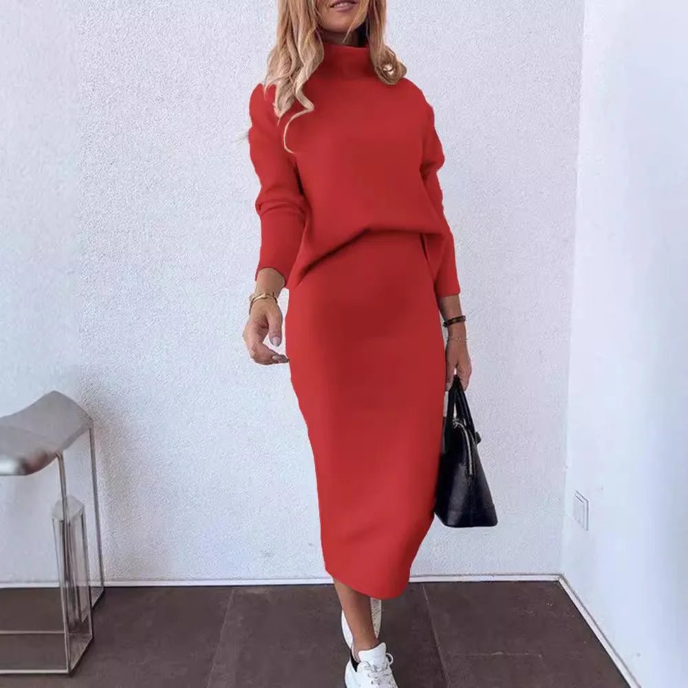 Women' Two-piece Set New Autumn 2024 Fashion Casual V-neck Long Sleeved Top and Splicing Solid Comfortable Loose Suit Skirt Y2k