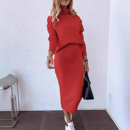Women' Two-piece Set New Autumn 2024 Fashion Casual V-neck Long Sleeved Top and Splicing Solid Comfortable Loose Suit Skirt Y2k