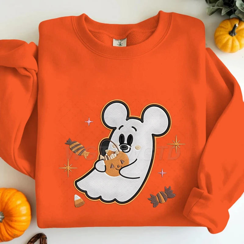 Couples Matching Halloween Sweatshirt Cartoon Cute Mickey Minnie Spooky Ghost Graphic Print Sweatshirts Halloween Couple Clothes
