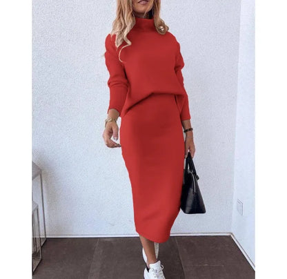 Women' Two-piece Set New Autumn 2024 Fashion Casual V-neck Long Sleeved Top and Splicing Solid Comfortable Loose Suit Skirt Y2k