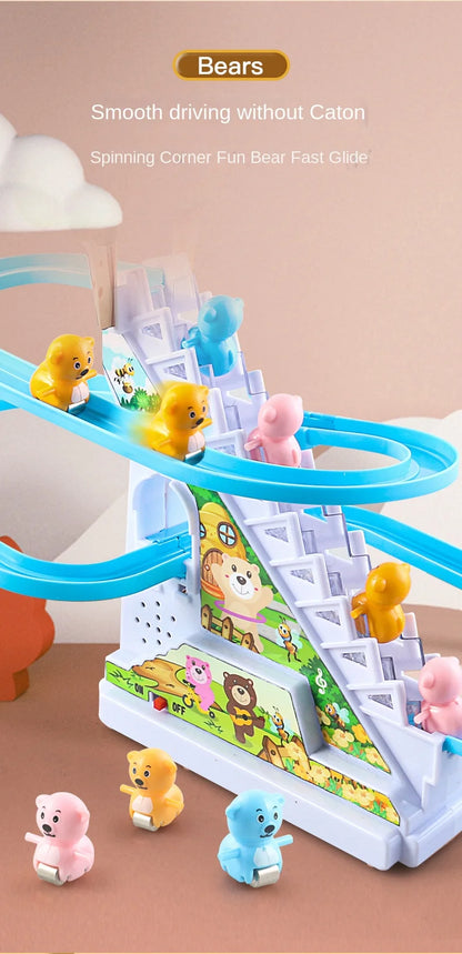 Electric Duck Track Rail Racing Slide Duckling Climbing Stairs Baby Toy LED Lights Musical Slide Roller Coaster Toys for Gift