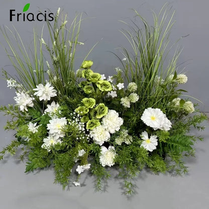 Green Plants Leaf Rose Flower Row Wedding Silk Table Floral Commercial Plaza Partition Hotel Scene Layout Floor Flowers Decor