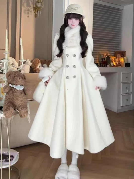 Winter 2025 Warm New Long Sleeve Overcoat Women Fashion Elegant Slim Sweet Long Overgarment Design Chic Vintage A-line Coat