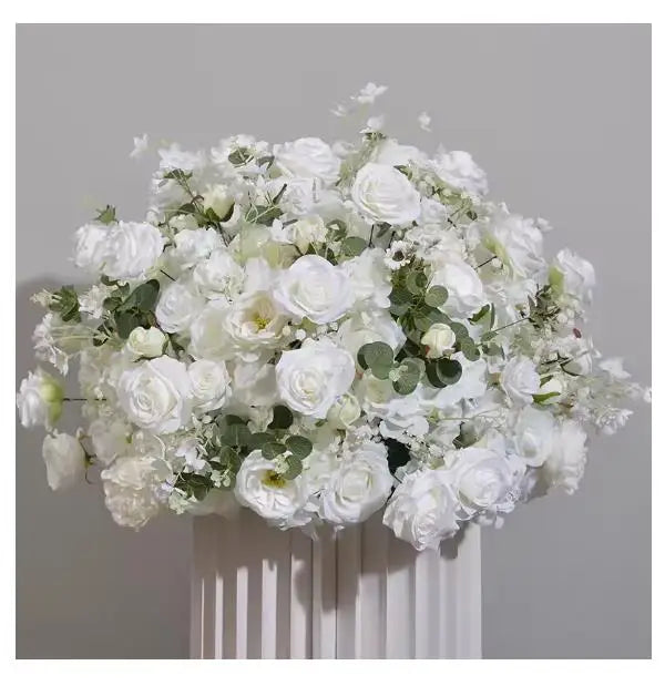 Customized hydrangea Rose Aritificial Flower Ball Road Leading White Silk Flower Ball Wedding Decoration Table Centrepiece decor