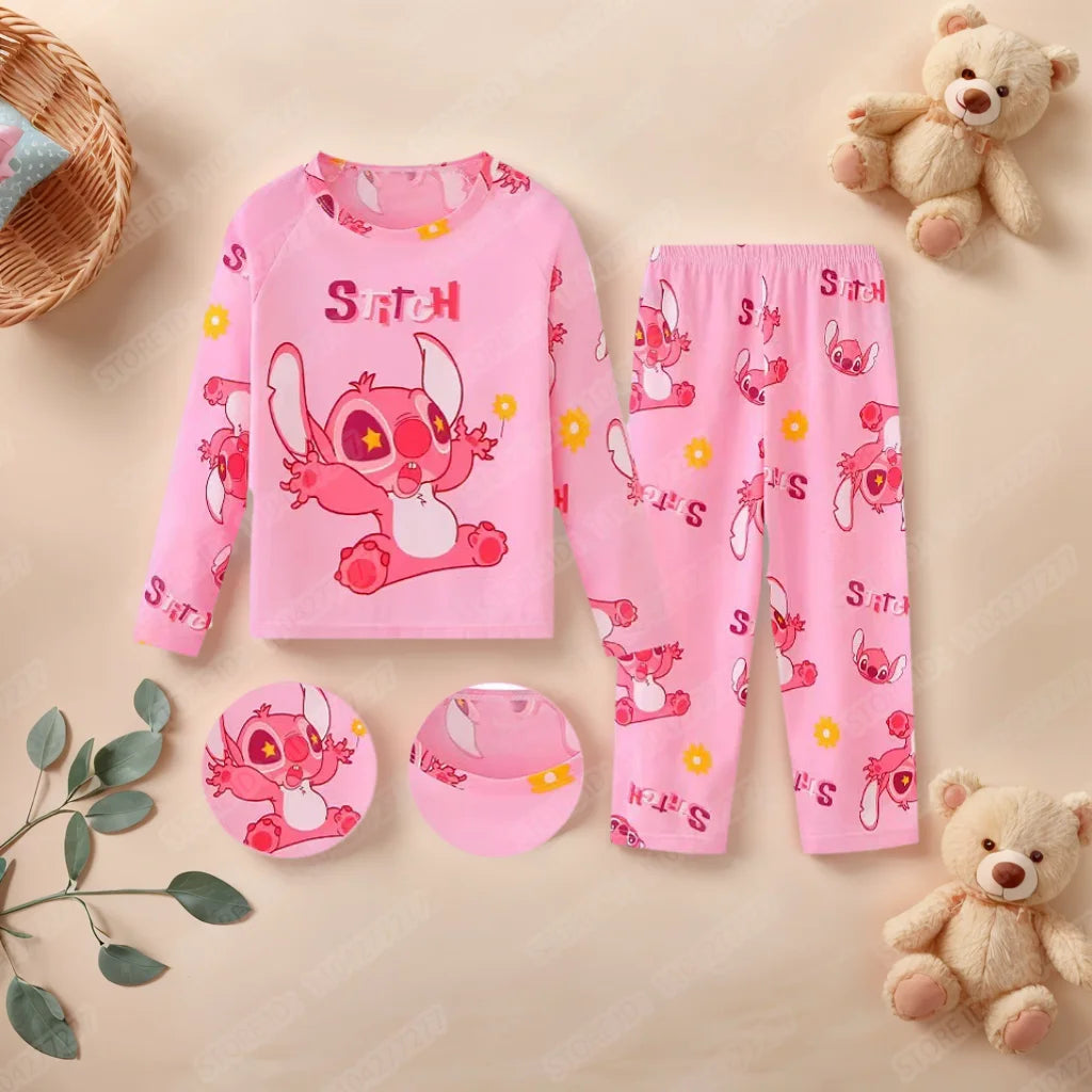Kids Anime Stitch Pajamas 2pcs set for Boys Girls Home Wear Kids Casual Sleepwear Long Sleeve Pajamas Sets Suit Cute Gifts
