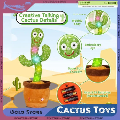Dancing Cactus Toys Rechargeable Repeat Talking Plush Toy Singing Imitation Recording USB Baby Toy Early Education Funny Gifts