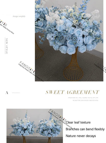 Baby blue rose delphinium Large Flower Ball Table CenterpieceEvent Wedding Decor Road Lead Artificial Floral Arrangement Bouquet