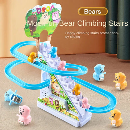 Electric Duck Track Rail Racing Slide Duckling Climbing Stairs Baby Toy LED Lights Musical Slide Roller Coaster Toys for Gift