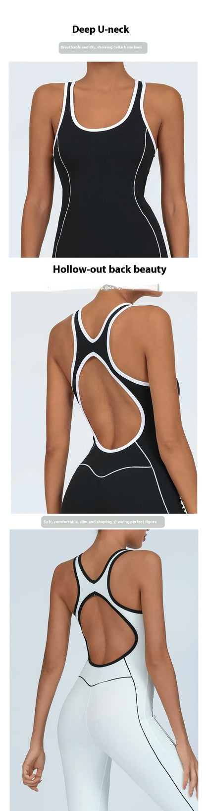 Yoga Jumpsuit Women Backless Fitness Sports Overalls Gym Clothing Flared Patchowrk Workout Clothes Outfit Push-up Activewear