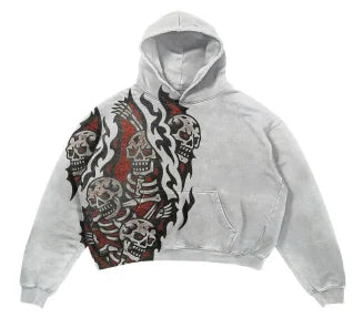 Harajuku Europe and America Y2K Skull Print Casual Large Size Loose Hoodie Men's Street Hip Hop Fashion Sports Couple Hoodie