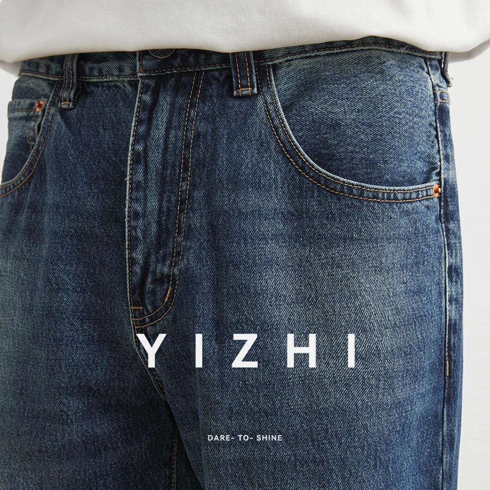 Blue Washed American Style Men's Jeans Straight Leg Loose Wide Leg Pants Retro Trendy Brand Casual Wear All Seasons Size Plus