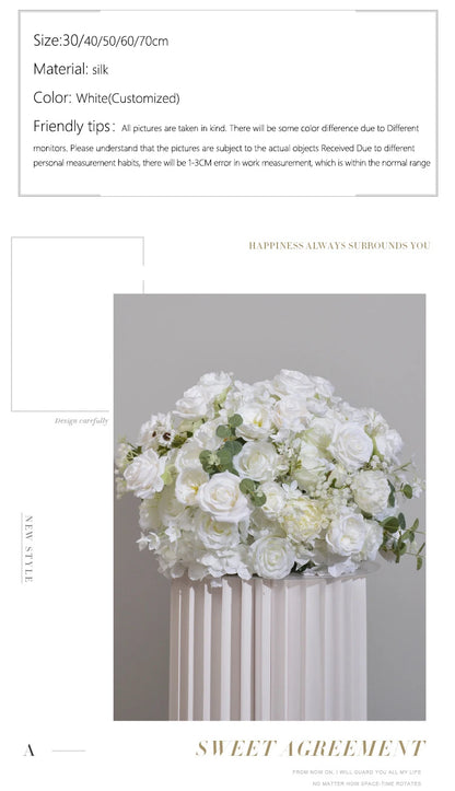 Customized hydrangea Rose Aritificial Flower Ball Road Leading White Silk Flower Ball Wedding Decoration Table Centrepiece decor