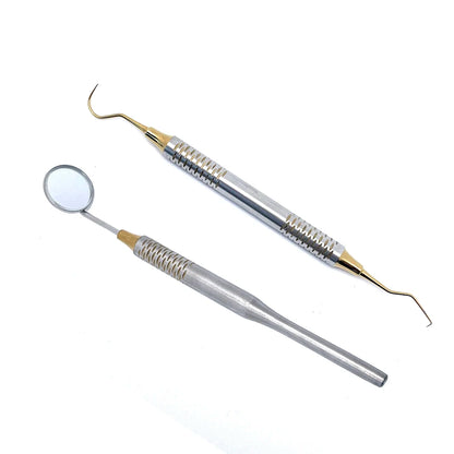 Dental Tools Set 5pc Stainless Steel Mouth Mirror Tweezers Curve Probe for Professional Teeth Cleaning Durable