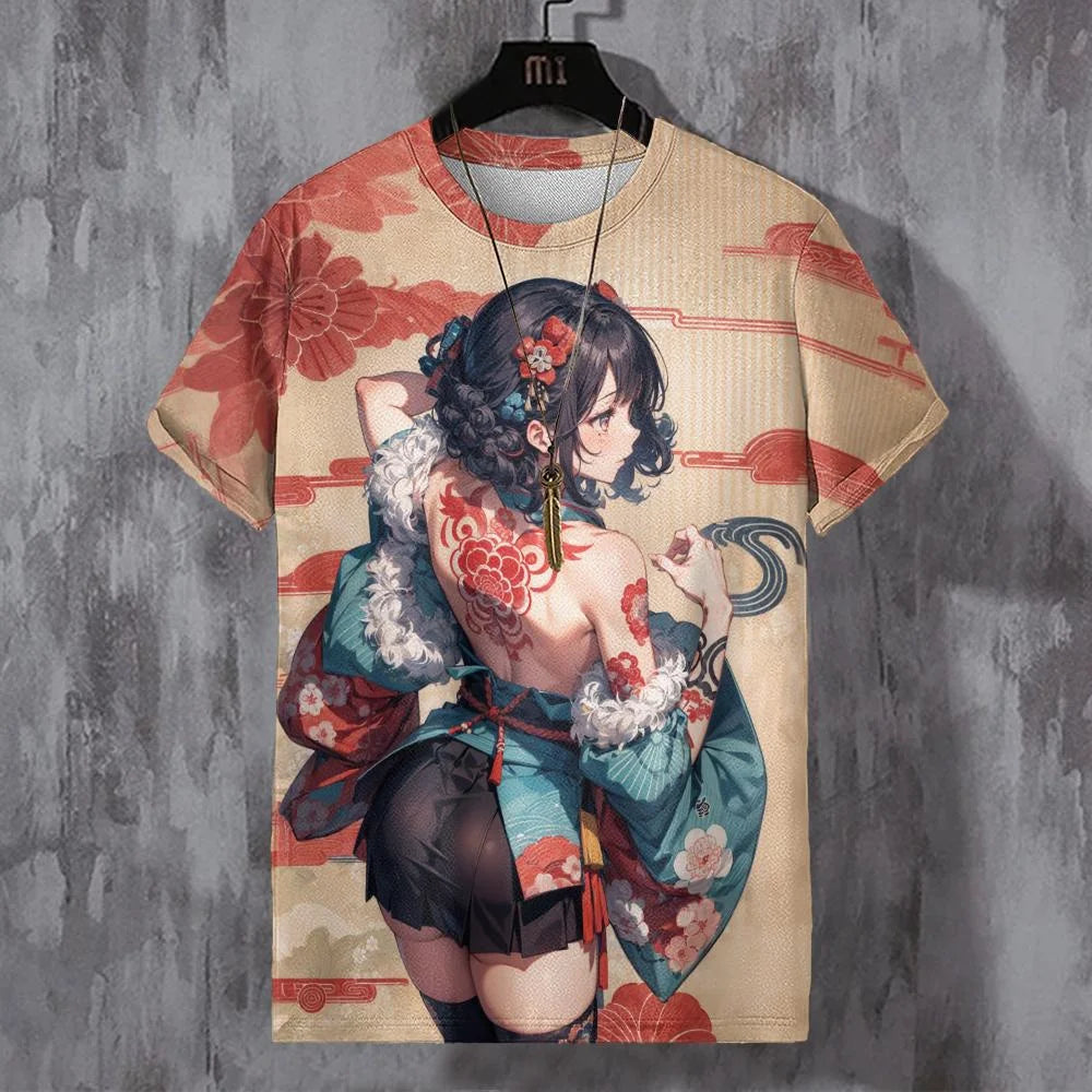 Japanese Anime Beauty 3D Print Sports Quick-dry Breathable Men T-shirt Elements Cute Outdoor Street Short-sleeve Clothing Summer