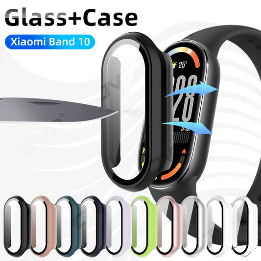 Glass+Case for Xiaomi Mi Band 10 Tempered Glass Screen Protector & Hard PC Protective Bumper Covor for Mi Band10 Accessories