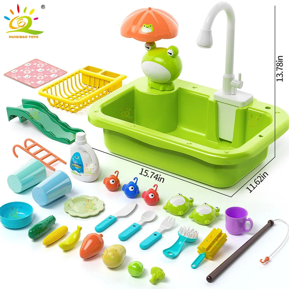 Kids Kitchen Sink Dishwasher Play Set Toys Water Running Pretend Food Fishing Toys Role Play Kids Birthday Gifts Imaginative Fun
