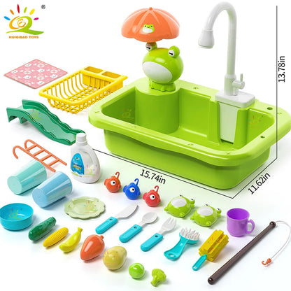 Kids Kitchen Sink Dishwasher Play Set Toys Water Running Pretend Food Fishing Toys Role Play Kids Birthday Gifts Imaginative Fun