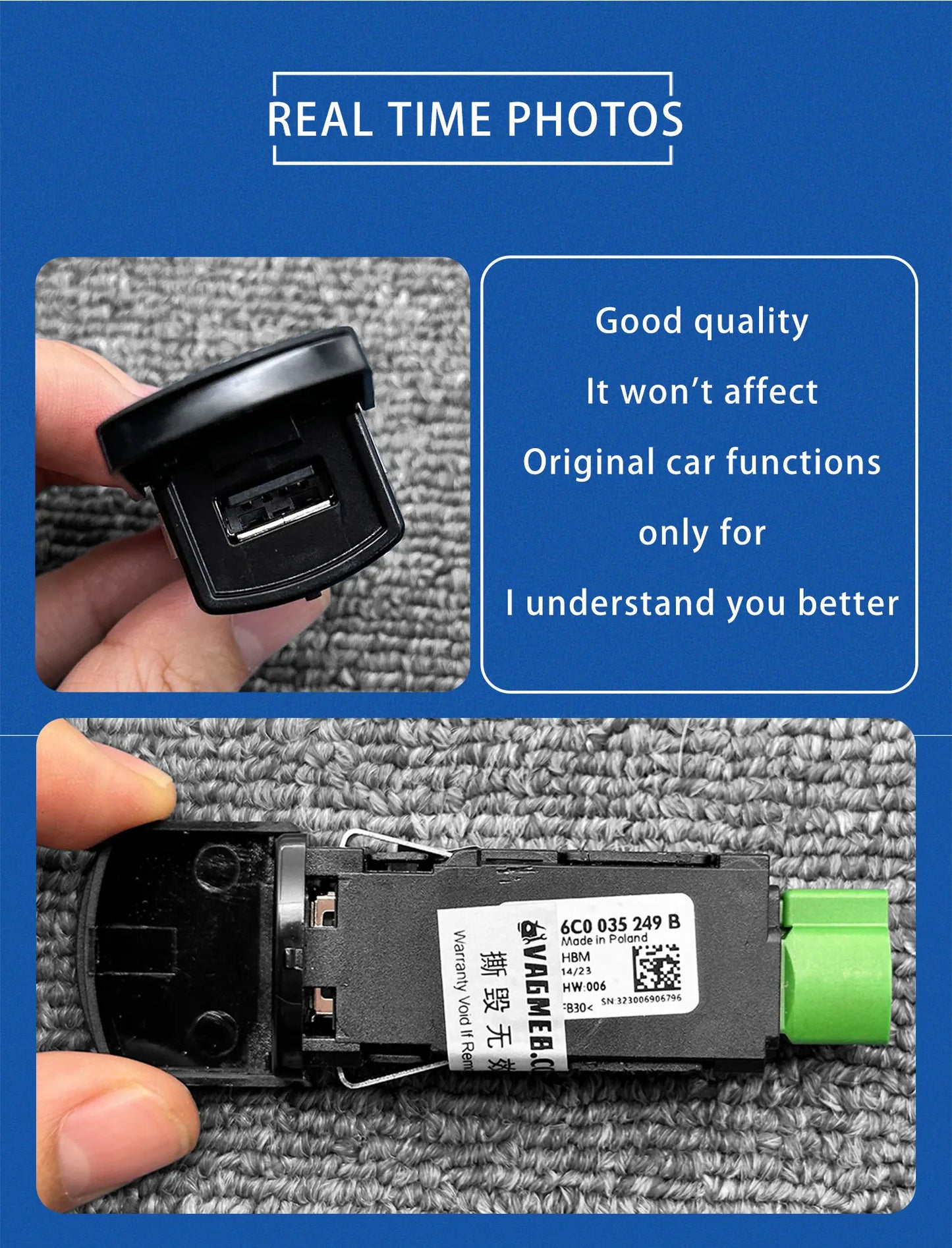 USB socket AUX IN socket for VW Golf convertible Polo/Derby/Vento IND Sharan Multivan Scirocco Alhambra 6C0 035 249 B 6C0035249B
