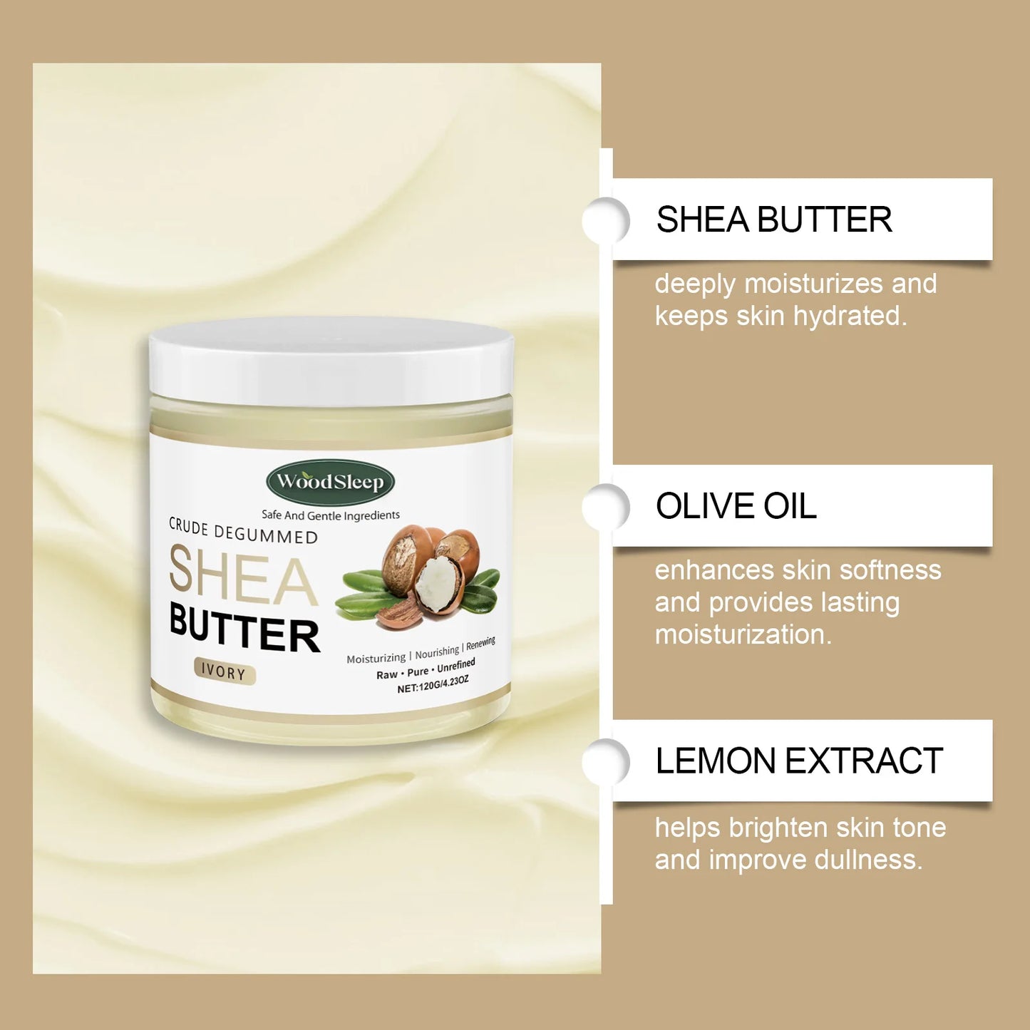 Crude Shea Butter Cream for Extremely Dry Skin Deep Moisturizing Nourishing Multi Purpose Skin Care Face Hand Body Cream 120g
