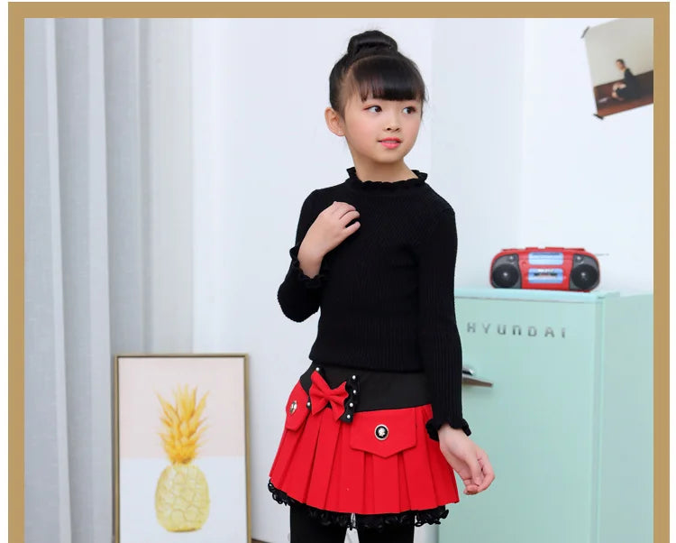 Children Winter Warm Leggings with Skirt For Girls Insulated SKinny Pants-Skirt With Bow Skirtpants Kids Baby Culottes Pants
